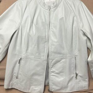Jessica London Classic White Leather Jacket
